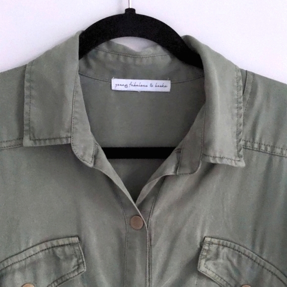 YOUNG FABULOUS & BROKE | Tencel Utility Jumpsuit Waist Tie, Green, Womens Size S - Picture 5 of 14